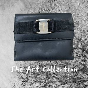Salvatore Ferragamo black vintage wallet with material on leather
